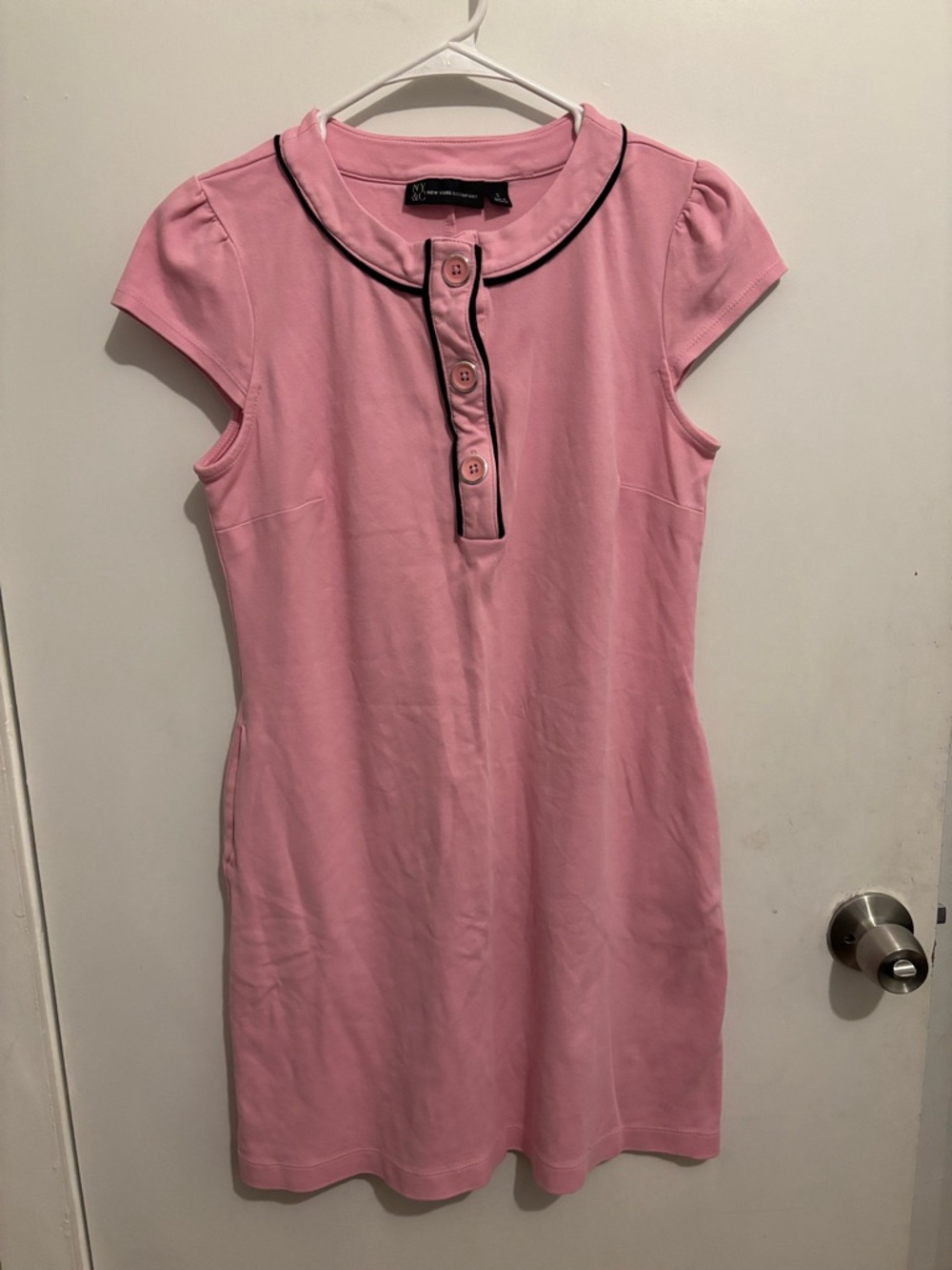 New York & Company Pink Short-Sleeve Polo Shift Dress with Contrast Trim